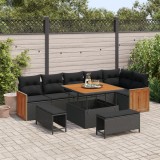 Set canapea de grădină cu 9 piese și perne, ratan negru, acacia, Set canapea de grădină cu 2 locuri și perne, ratan negru, Set de dining cu 3 piese pe, vidaXL
