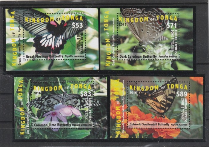 Tonga 2015 - Fauna , Insecte , Fluturi , colite , dantelate , MNH , Mi.Bl. 89-92 , cota 207