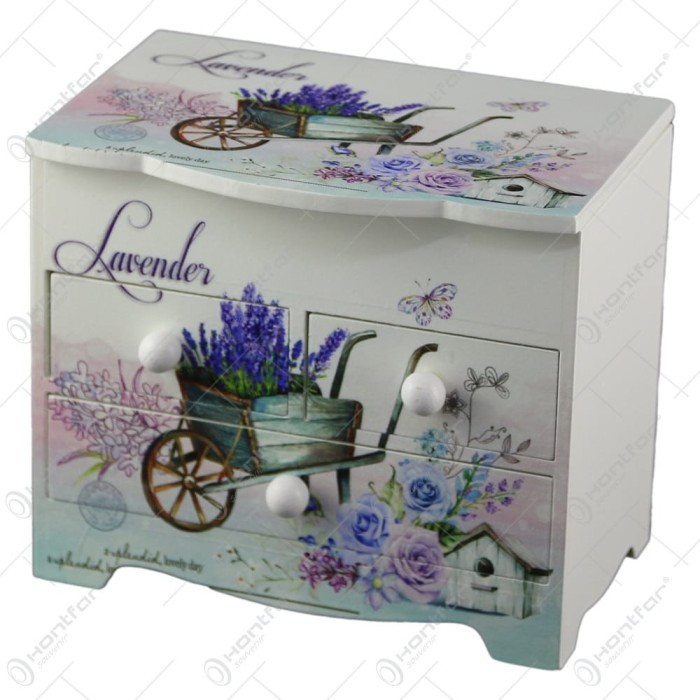 Cutie de bijuterii dulapior din lemn cu trei sertare si oglinda 18&times;15 CM &ndash; Lavender