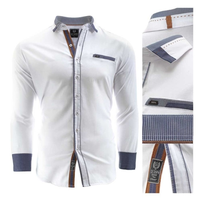 Camasa pentru barbati, alb, Slim fit, casual, cu guler - Vasto Camasa pentru barbati, alb, Slim fit, casual, cu guler - Vasto