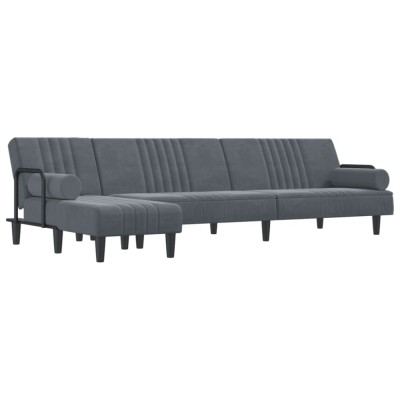 Canapea extensibila in forma de L gri 260x140x70 cm catifea foto