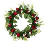 Coronita decorativa artificiala cu trandafiri rosii,plastic, 38 cm