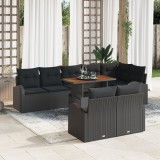 Gossi set de mese pentru gradina cu perne, negru, poly rattan, acacia