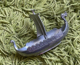 Corabie vikinga - DRACAR - din staniu, de provenienta norvegiana, Ornamentale