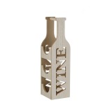 Suport sticle de vin, lemn, 3 pozitii pentru sticle, mesaj perforat Wine, maner practic