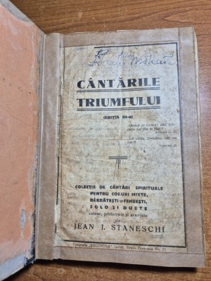 cantarile triumfului - colectie de cantari spirituale pentru coruri mixte,barbatesti si femeiesti - solo si duete - din anul 1936 foto