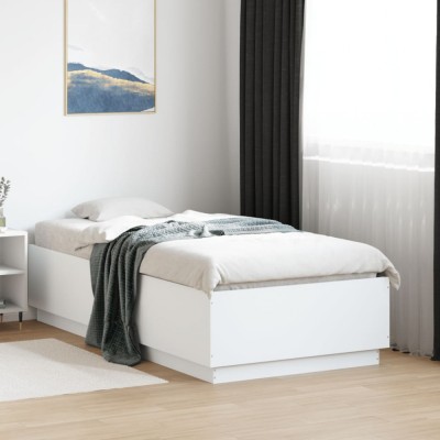 vidaXL Cadru de pat cu lumini LED, alb, 90x190 cm, lemn prelucrat foto