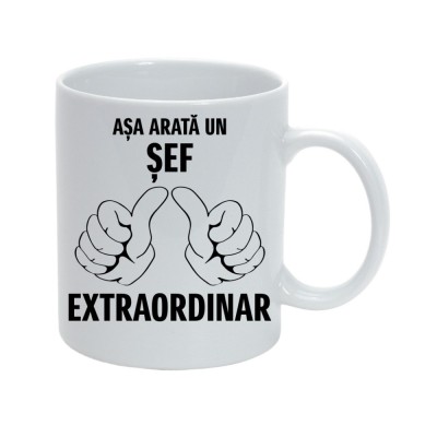 Cana alba personalizata &amp;quot;Asa arata un sef extraordinar&amp;quot;, INOVATIX&amp;reg;. 330ml foto