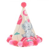 Coif Petrecere Bebe, Elefant Curcubeu, Pompon Roz, Multicolor, 19x14cm, Oem