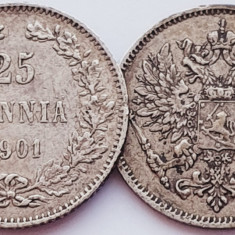 286 Finlanda 25 pennia 1901 Aleksandr II / III / Nikolai II (crown) km 6 argint