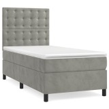 Cumpara ieftin Pat continental cu saltea, gri deschis, 80x200 cm, catifea