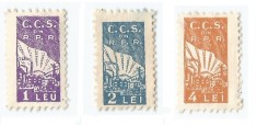*Romania, lot 833 cu 3 timbre fiscale de cotizatie, 1957, NG foto