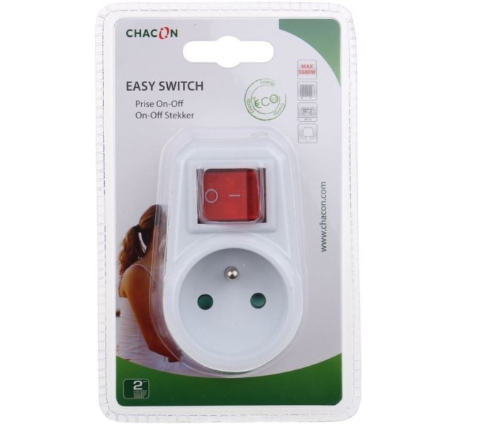 Adaptor priza Domino, cu intrerupator, 1x16A, alb