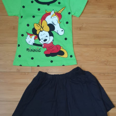 Set fata verde 2 piese tricou si fusta Disney Minnie Unicorn bumbac 2 ani nou