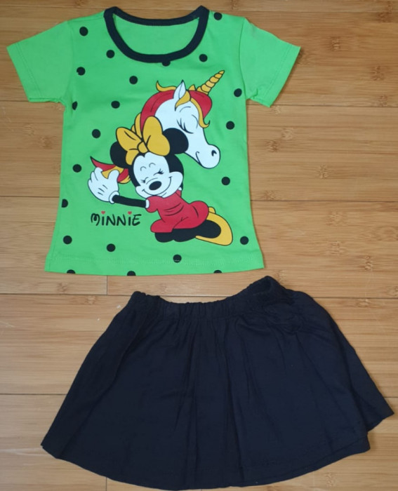 Set fata verde 2 piese tricou si fusta Disney Minnie Unicorn bumbac 2 ani nou
