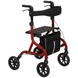 HOMCOM Deambulator cu Scaun și Spătar pentru V&acirc;rstnici Pliabil, Reglabil pe &Icirc;nălțime, Suport pentru Baston, Roșu | Aosom Romania