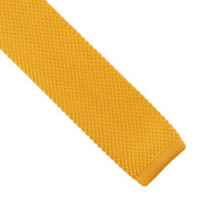 Cravata slim tricotata, Onore, galben, microfibra, 145 x 5.5 cm, model uni foto