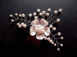 Pieptan Mireasa Floare Alba, Perle &amp; Cristale - Accesoriu Par Nunta Elegant 35109