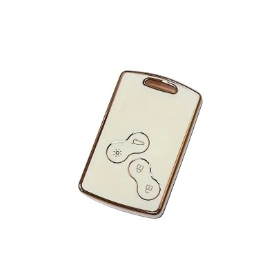 Husa TPU Renault Captur, Clio 4, Koleos, 4 Butoane, KEYLESS, Alb cu contur auriu foto