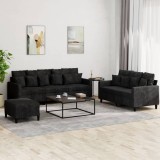 vidaXL Set de canapele cu perne, 3 piese, negru, catifea