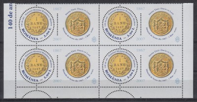 ROMANIA 2007 LP 1782 a-140 ANI SISTEM MONETAR ROMANESC MODERN BLOC DE 4 MNH foto