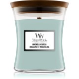 Woodwick Magnolia Birch lum&acirc;nare parfumată cu fitil din lemn 275 g