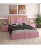 Pat Tapitat Ianis Roz + Saltea Lux Ortopedica + Noptiere Tapitate 160x200cm