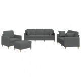 Set de canapele cu perne, 4 piese, gri inchis, material textil