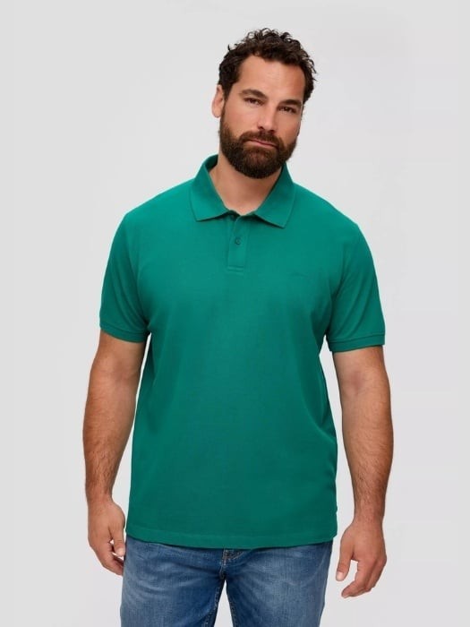 Tricou polo barbati big size cu logo brodat si croiala Regular fit verde inchis, 2XL