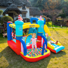 Outsunny Castel Gonflabil 4 in 1 pentru Copii de la 3 la 8 ani cu Tobogan, Trambulina, Piscina si Pompa inclusa, 265x260x200cm