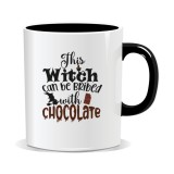 Cana personalizata cu mesaj pentru Halloween, This witch can be bribed with chocolate