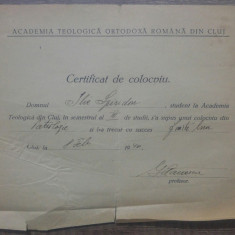 Certificat de colocviu/ Academia Ortodoxa Romana din Cluj, 1940