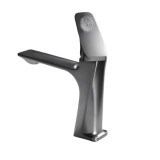 Baterie Lavoar BiXXBi Bath X Plus, Aerator Newport, Cartus Ceramic, Premium, Design Modern cu Gravura Stil Amprenta, Gri