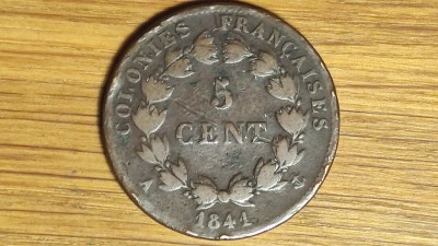 Franta colonii - Guadeloupe / Guadelupa - moneda coloniala foarte rara - 5 centimes 1841 A - Louis Philippe I foto