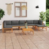 Cumpara ieftin Set mobilier grădină cu perne gri, 8 piese, lemn masiv de tec