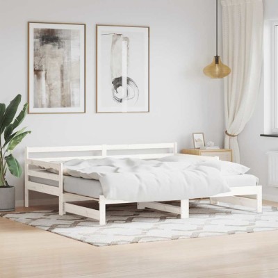 vidaXL Pat de zi cu extensie, alb, 90x200 cm, lemn masiv de pin 836148 foto