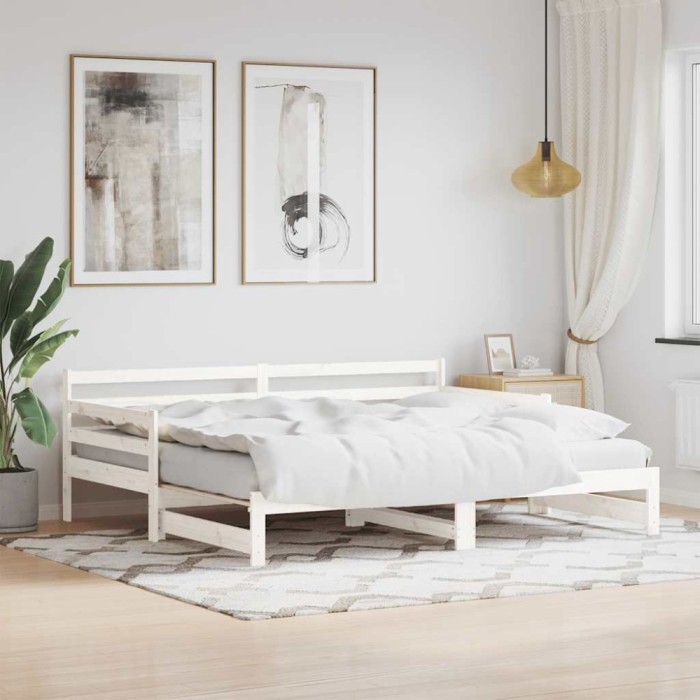 vidaXL Pat de zi cu extensie, alb, 90x200 cm, lemn masiv de pin 836148