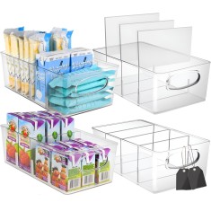 Cutie de depozitare Koken cu divizoare detașabile, pentru frigider, birou, bucatarie, transparenta si usor de curatat, 31,6 x 23,7 x 9,7 cm