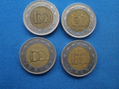 LOT 100 FORINT BIMETAL ANI DIFERITI 4 BUCATI -UNGARIA foto