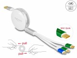 Cablu 3 in 1 retractabil USB la micro USB/2 x USB Type-C Fast Charging Alb, Delock 85358