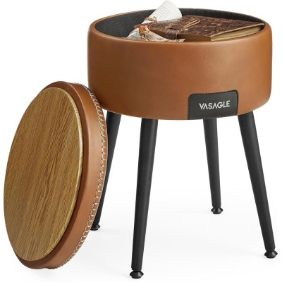 VASAGLE Taburet cu spatiu de depozitare, tapitat PU, cu 2 fete, diametru 32 cm, maro Household NewTrend foto