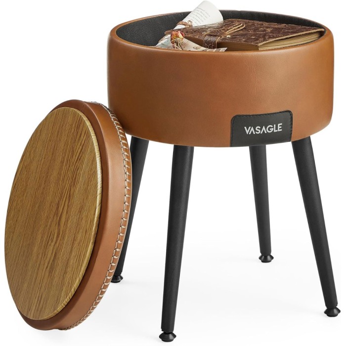 VASAGLE Taburet cu spatiu de depozitare, tapitat PU, cu 2 fete, diametru 32 cm, maro Household NewTrend