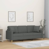 VidaXL Canapea cu 3 locuri cu pernuțe, gri &icirc;nchis, 180 cm, textil 3200918