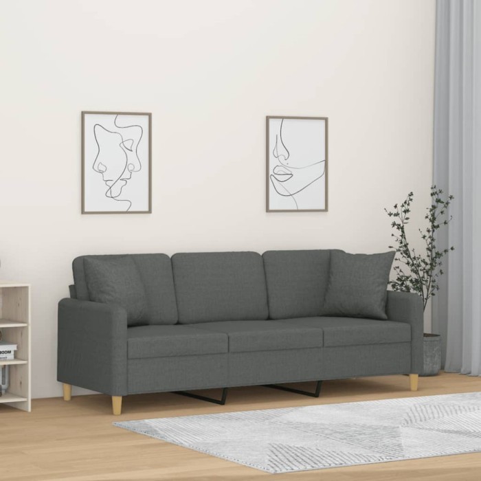 vidaXL Canapea cu 3 locuri cu pernuțe, gri &icirc;nchis, 180 cm, textil 3200918