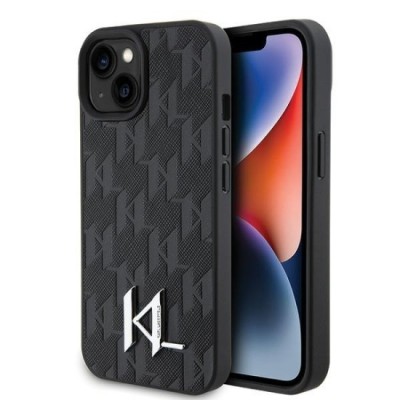 Husa iPhone 15 / iPhone 14 / iPhone 13 - Karl Lagerfeld Hardcase Leather Monogram (KLHCP15SPKLPKLK) - Hot Stamp Metal Logo foto