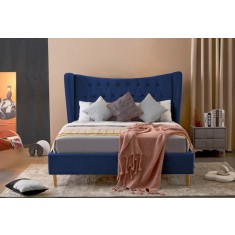 Pat Lora 160x200 cm Tapitat Catifea Albastru Somiera Inclusa (cod ML 2302-19)