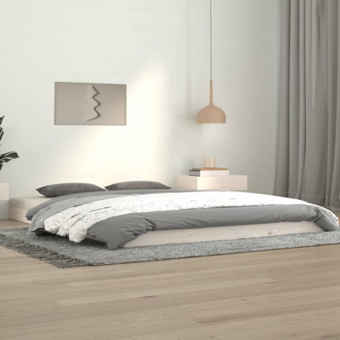 vidaXL Cadru de pat, alb, 140x190 cm, lemn masiv de pin 823465