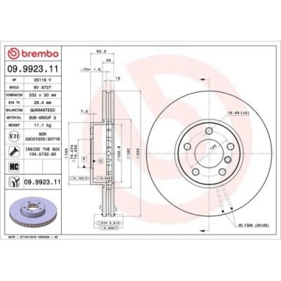 Set disc frana BMW X5 (E70) 02.06-07.13, X5 (F15 F85) 08.13-07.18, X6 (E71 E72) 06.07-12.15, X6 (F16 F86) 08.14-07.19, Fata, 332X30mm, ventilat, BREM foto