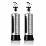 Cumpara ieftin Set 2 Sticle pentru Ulei si Otet cu Dozator Anti-Picurare, 500 ml fiecare, Recipiente din Sticla si Otel Inoxidabil, Indicator Nivel, pentru Bucatarie