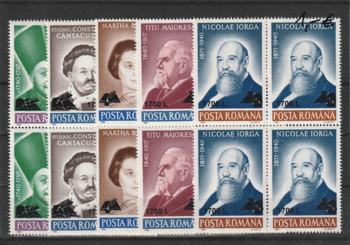 Aniversari supratipar bloc de 4 ,nr lista 1509 , Romania .